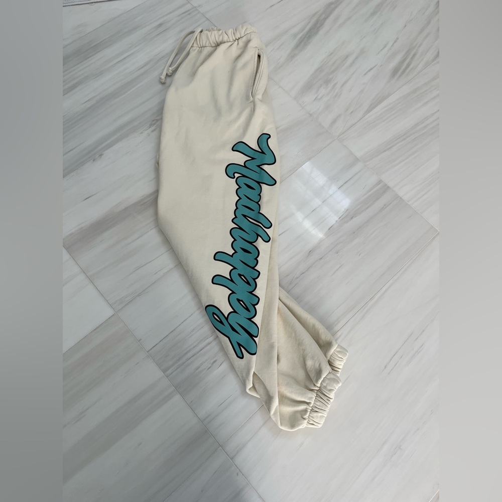 Madhappy Cream Joggers with Blue Logo